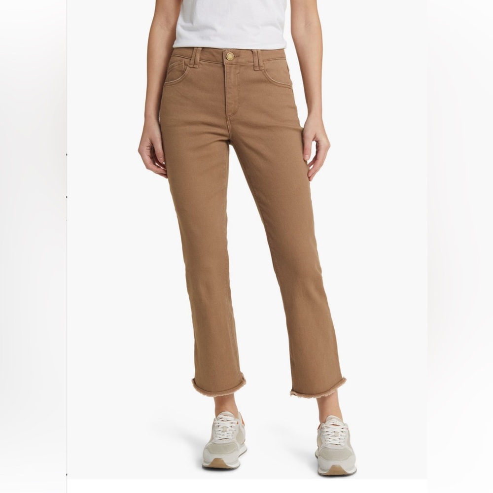 Wit & Wisdom Tatum 'Ab'Solution Frayed High Waist Ankle Flare Jeans Wheat Sz 16